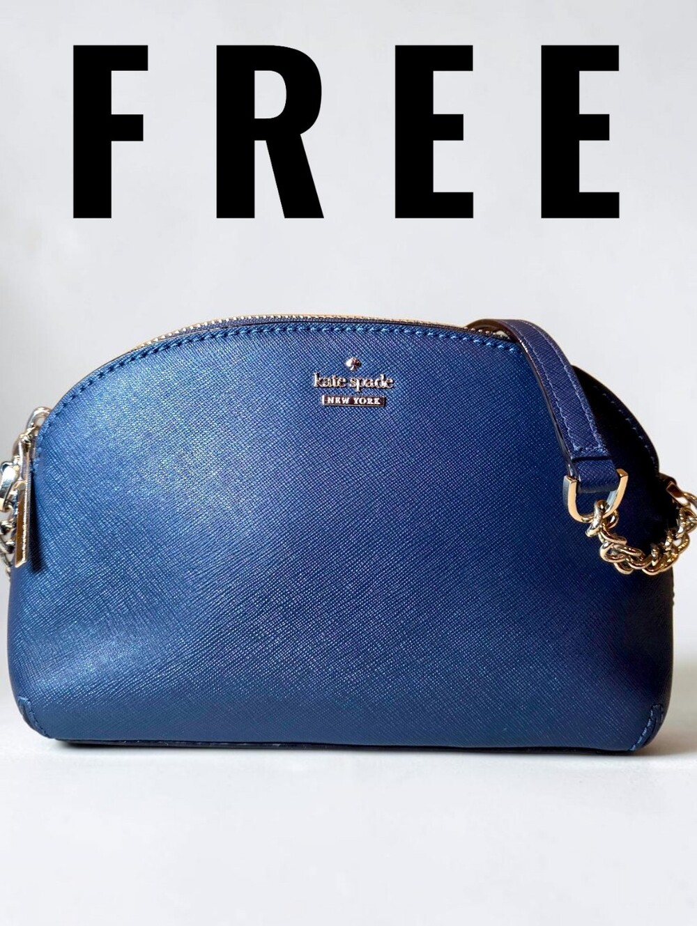 FREE kate spade navy blue Saffiano Leather Dome Crossbody with Gold Chaine